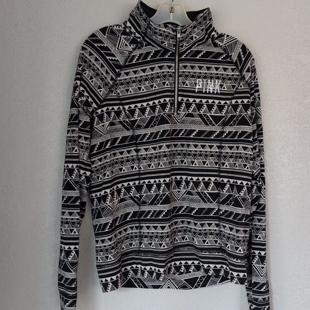 Pink by Victoria Secret Top Womens Size Large Black White Pullover Quarter Zip - Picture 4 of 6